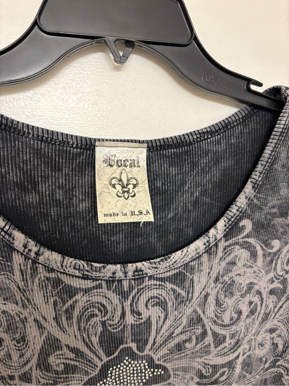 Vocal Apparel Y2K Rhinestone Cross Graphic Tee Gray Mineral Wash Mall Goth Shirt - Picture 2 of 6